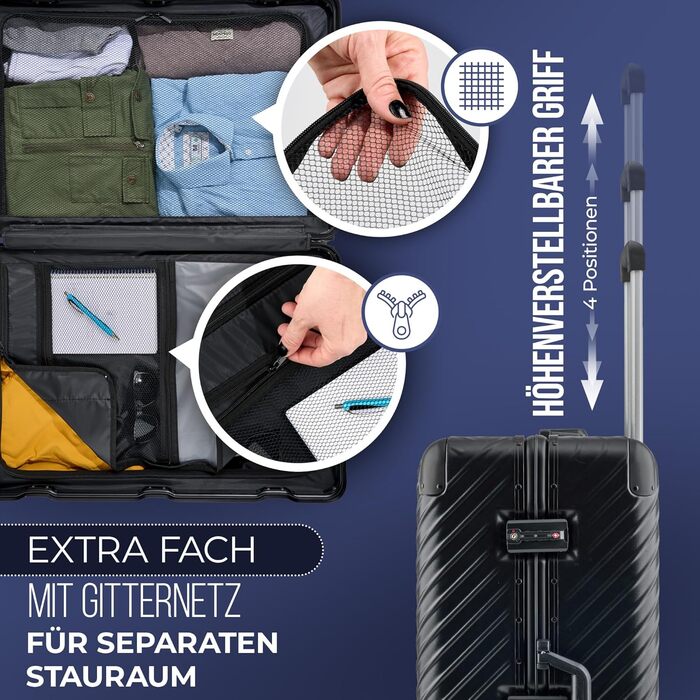 Чемодан ручної поклажі 55x40x20 з алюмінієвим каркасом | Валіза на колесах - Міцний тріумф з кріпленням для ноутбука [ВОДОНЕПРОНИКНИЙ] з захистом кутів (Ручна поклажа 20 дюймів) | Набір (29 дюймів & 20 дюймів)