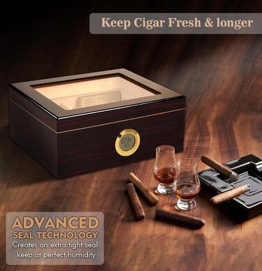Вишуканий цигарковий вологий ящик (гумодор) ручної роботи з іспанського кедра, цифровим гігрометром, зволожувачем та роздільниками. Подарунок для чоловіків (30-50 сигар). Чорний колір.
