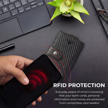 Гаманець чоловічий RFID захист Stealth Wallet - мінімалістичний алюмінієвий картхолдер з чорної шкіри (срібний, класичний)