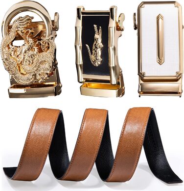 Чоловічий шкіряний ремінь Barry.Wang чорного кольору з автоматичною пряжкою (3 позиції), регульований бізнес-пояс, довжина 130 см, у подарунковій коробці