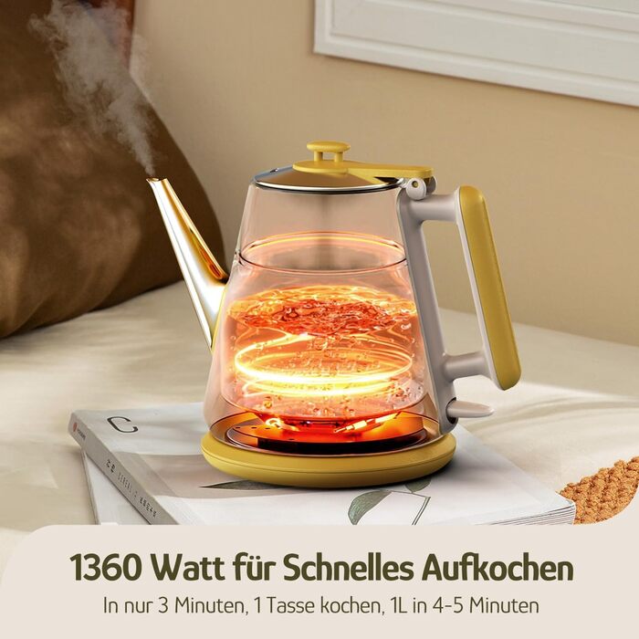 Hazel Quinn x Eduardo Recife Electric Kettle - 1 Liter, Retro Design, Stainless Steel, Fast Boiling, BPA-Free, Auto Shut-Off