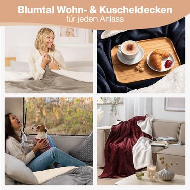 Плед Blumtal Premium Sherpa з м'якої шерсті, 230x270 см, сертифікат Oeko-Tex, теплий та пухнастий, для дивану, колір: Молочний (Taupe)