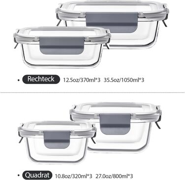 Набір скляних контейнерів для зберігання їжі GENICOOK 24 шт. з кришкою. Набір скляних контейнерів для продуктів, Meal Prep, герметичні контейнери для кухні сірого кольору.