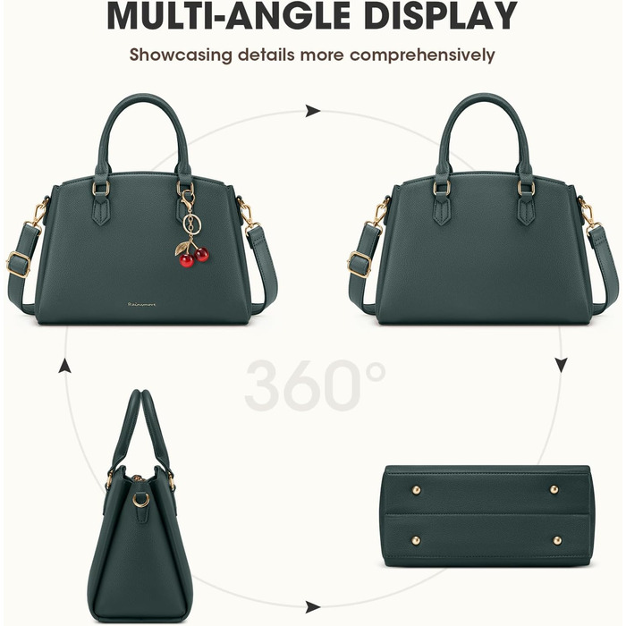 Сумка жіноча RAINSMORE середнього розміру з екошкіри, темно-зелена. Для планшета 11