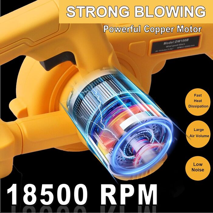Powarobor Cordless Blower/Leaf Blower for Dewalt 18V Batteries, Compact Air Blower for Lawn Care, Leaf Blowing, Terrace and Garage Cleaning (device only, without battery and charger)