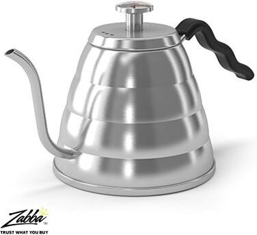 Чайник-гусячий носик Coffee Gator з термометром, 1 л, нержавіюча сталь, для плити, преміум-кавовий та чайний заливник з точним носиком, 4 чашки