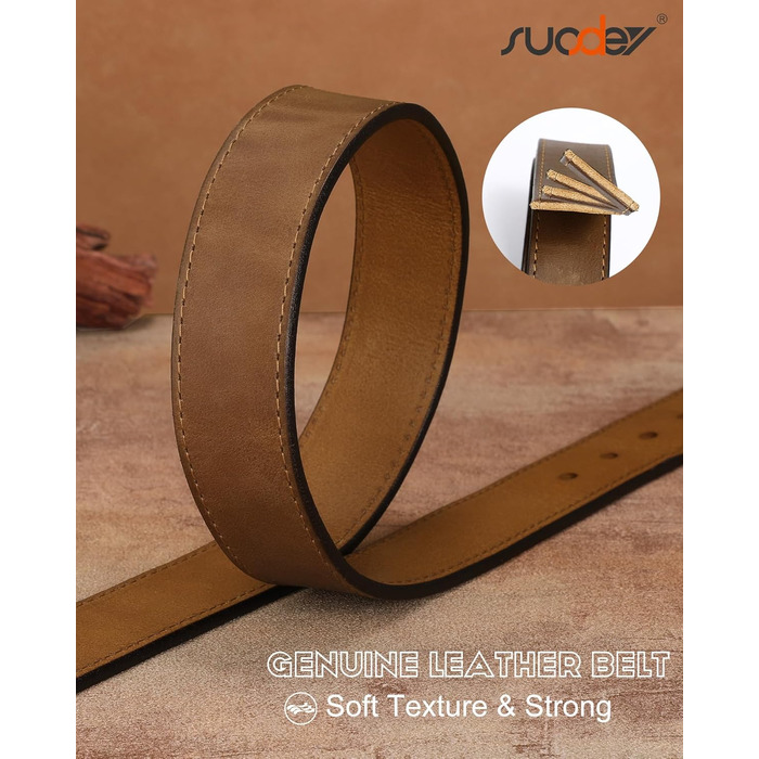 Жіночий шкіряний ремінь SUOSDEY вінтажний, коричневий, ширина 3.3 см, для джинсів, штанів, суконь, золота/срібна пряжка, розмір 68-80 см