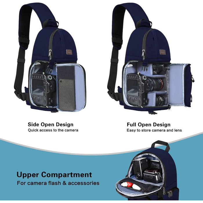 MOSISO Сумка на плічо для камери, DSLR/SLR/Беззеркальна фотокамера, ударостійкий фоторюкзак з тримачем для штатива, знімні модульні вставки, сумісний з Canon/Nikon/Sony/Fuji, темно-синій