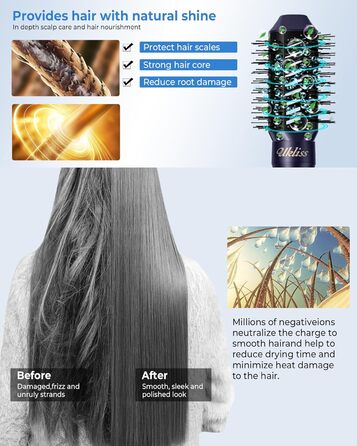 UKLISS 6-в-1 Стайлер для волосся: фен, плойка, брашинг, випрямляч, мультистайлер. Професійний набір для волосся, блакитний колір