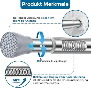 Штанга для штор без свердління AIZESI, 70-120 см, телескопічна, діаметр 22 мм, срібна