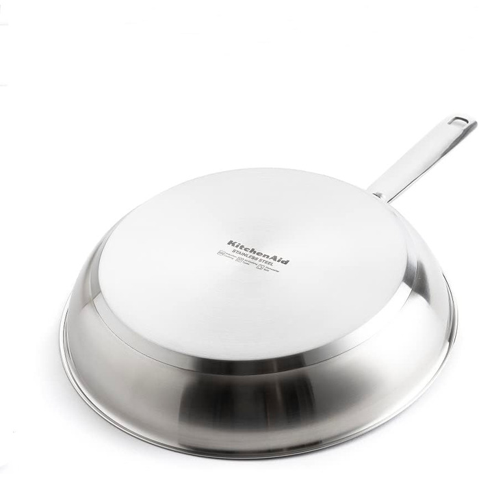 Сковорідки KitchenAid з нержавіючої сталі 20см і 28см, 3-шарове антипригарне покриття, для індукції, духовки та посудомийної машини, з холодною ручкою, сріблясті