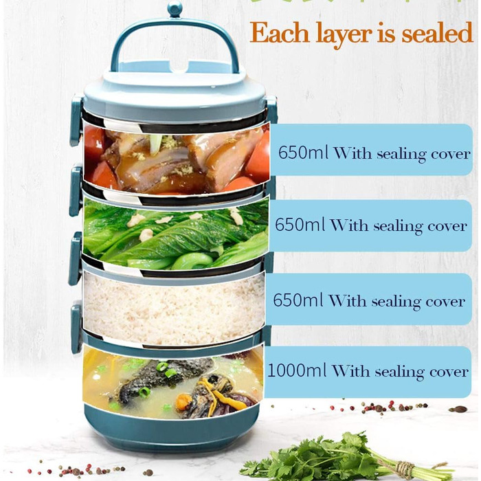 SANQIAHOME 2-Tier Stackable Stainless Steel Lunch Box, Leak-Proof, Green