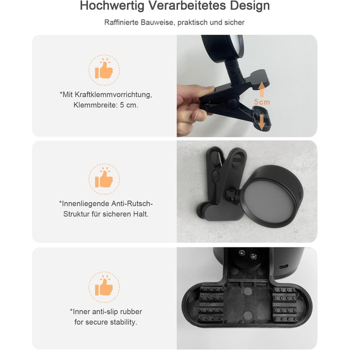 Нічник на ліжко акумуляторний бездротовий з USB-C, 5000mAh, з кліпсою, димуючий сенсорний пульт, 3 кольори, поворотний на 360°, для спальні, кемпінгу, чорний