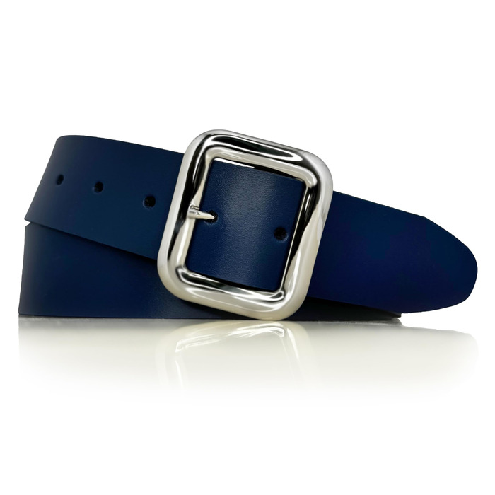 Жіночий шкіряний ремінь Almela з срібною пряжкою 40 мм (синій, 100 см)