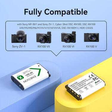 Акумулятор ENEGON NP-BX1 (1300mAh, 2 шт.) з LCD-зарядним пристроєм для Sony NP-BX1, ZV-1, Cyber-Shot DSC-RX100 (усі моделі) та HDR-CX405