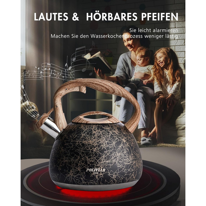 Електричний чайник Poliviar Moderne Induktion, 2.7L, нержавіюча сталь, чорне золото