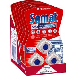 Очищувач для посудомийних машин SOMAT 5in1 Anti-Kalk, засоби для щомісячного чищення та догляду за технікою, 6 упаковок по 3 таблетки (всього 18 шт)