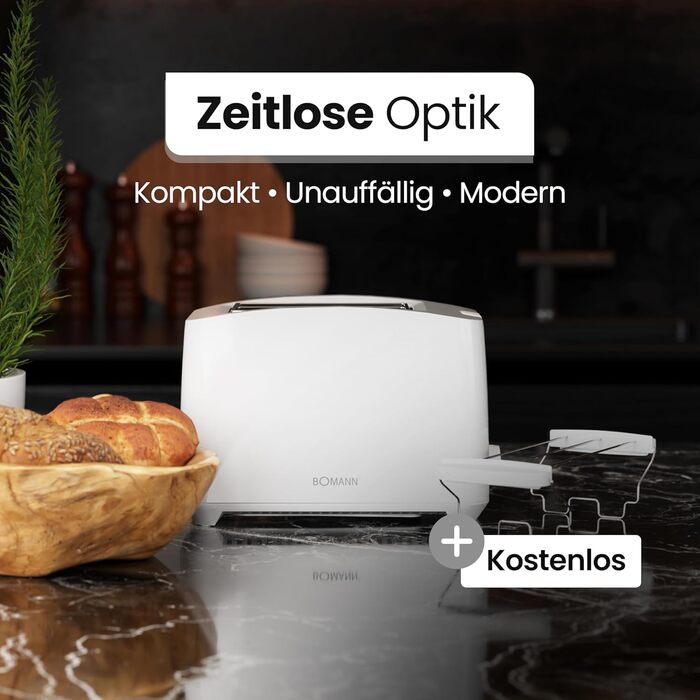 Тостер Bomann TA 6065 CB білий: 2 відділення, підставка для бургерів, функція підйому, розморожування та підігріву | Модель 2024