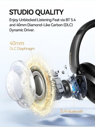 1MORE SonoFlow Pro - Бездротові навушники Over-Ear з активним шумозаглушенням, LDAC, Hi-Res Audio, Bluetooth 5.4, 100 годин роботи, швидка зарядка, 3.5 мм кабель, AI шумозаглушення (Чорний)