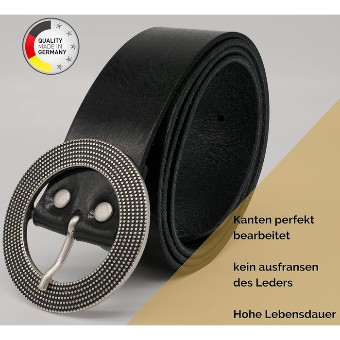 Жіночий шкіряний ремінь AnnaMatoni 4 см, Німеччина - класичний дизайн, натуральна шкіра, нікелестійка пряжка (95 см, чорний)