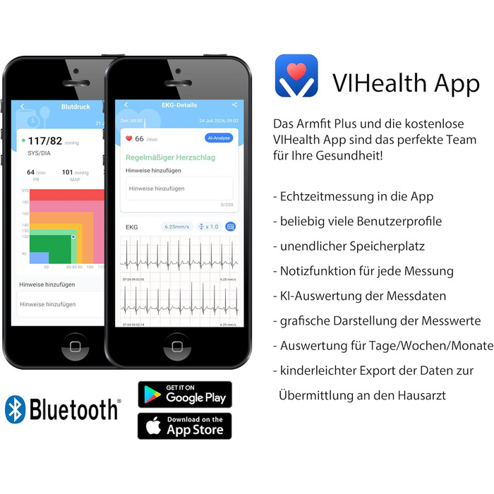 TIGA-MED Armfit Plus: тонометр на плече з Bluetooth, EKG-діагностика, монітор серцевого здоров'я, додаток для iOS та Android