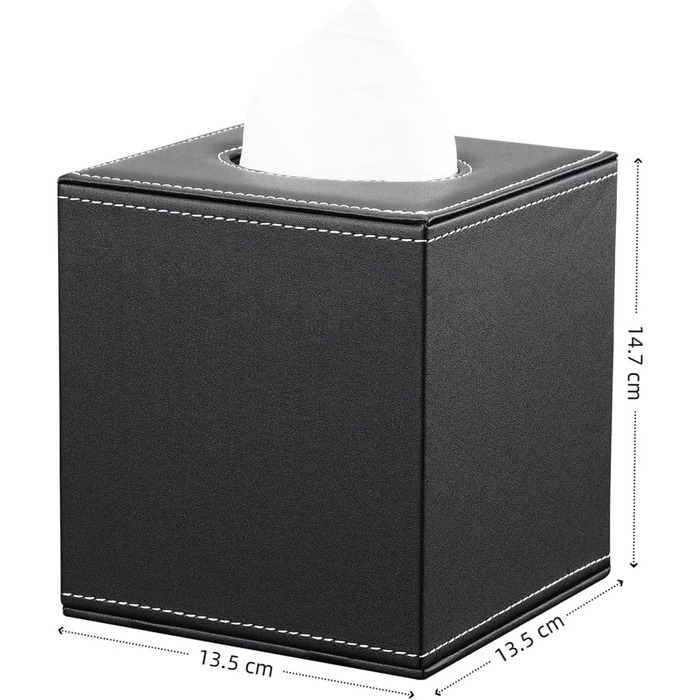 KINGFOM Скляна коробка для серветок, шкіряна, квадратна | Коробка для серветок у ванну, авто, офіс, спальню (Чорний)