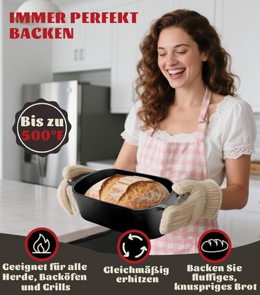 Чавунна форма для випічки хліба з кришкою та кошиком для бродіння – Dutch Oven 4.6л для хліба на заквасці – комплект для випікання, тушкування та смаження – для індукції та духовки