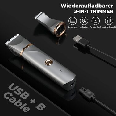 Електричний жіночий тример 2 в 1 Intimrasierer для бікіні та під пазухи, з керамічними лезами, водонепроникний (сірий, золотий)