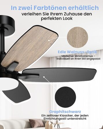 Стелянка вентилятор 106 см з підсвіткою та двосторонніми лопатями, тихий вентилятор з LED-лампою та пультом керування, для спальні та вітальні, DC мотор, штанга темне дерево