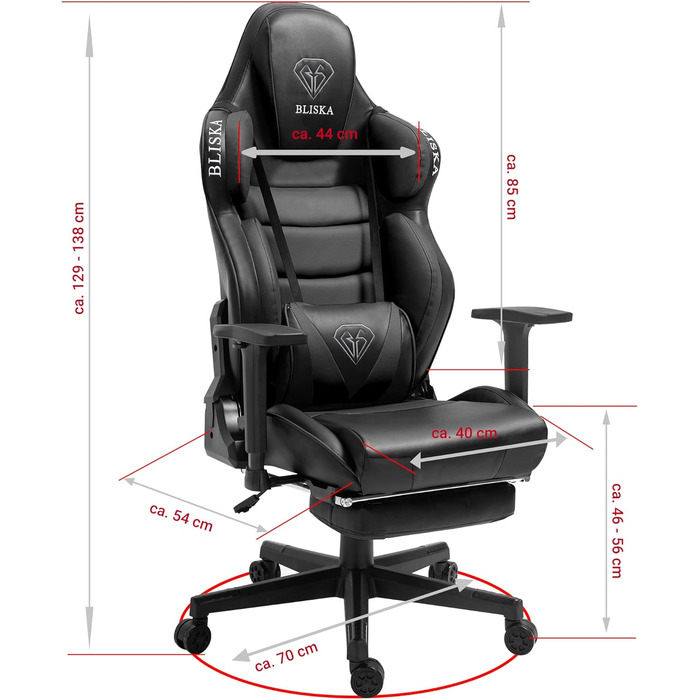 TRISENS Gaming Chair Racing Style Chair with Sports Seat and Ergonomic 4D Armrests, Color: Black