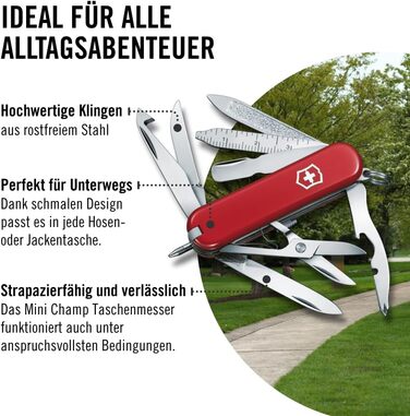 Мультитул Victorinox Mini Champ: 18 функцій, Swiss Made, з відкривачем листів, відкривачем пляшок, інструментом для зняття ізоляції, червоний