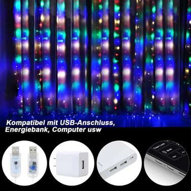 LED штора Anpro 3x3м, USB, 320 LED, 8 режимів, тепле світло - декор для дому