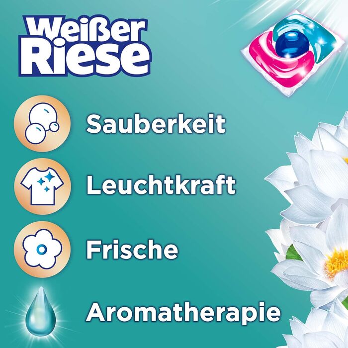 Універсальні капсули для прання Weißer Riese Trio-Caps Aromatherapy Floral Sensation з лотосом, інтенсивний аромат, 120 прань