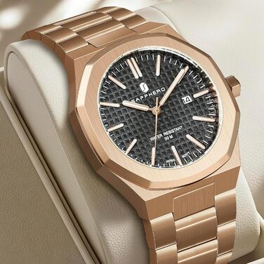 Годинник SAPPHERO чоловічий з нержавіючої сталі, 50M водостійкий, класичний, кварцовий з календарем. Елегантний подарунок для чоловіків (браслет рожевого золота / чорний циферблат)