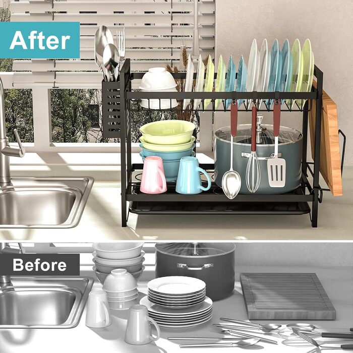 Dish Drying Rack, Dish Basket, Dish Drying Rack for Dishes, Dish Drying Stand, Dish Drying Rack for Countertop Sink Organizer (White) (Two-Tier)
