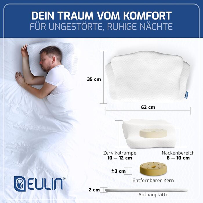 Ортопедична подушка для шиї EULIN® з преміальної піни Memory Foam, ергономічна, сертифікат IGR