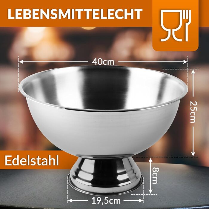 Stainless steel ice bucket design, 40 cm diameter, champagne bowl for up to 6 bottles – bottle cooler for the exquisite enjoyment of champagne, sparkling wine, wine, spirits, and beer (40, silver polished)