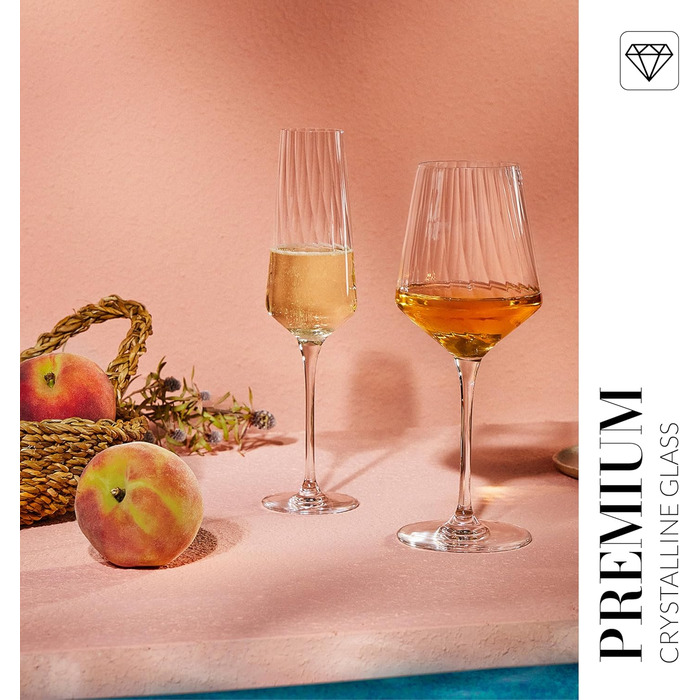 Набір келихів для шампанського Krosno Kristall, 4 шт, 200 мл – елегантні келихи для шампанського та просекко, сучасний дизайн, скло без свинцю, придатні для миття в посудомийній машині