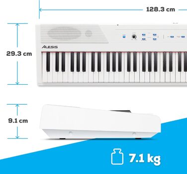 Електронне піаніно Alesis Recital - E Piano 88 клавіш з напівзваженими клавішами, динаміками, 5 преміум-звуками, виходом для навушників, підписка на уроки гри на клавіатурі (біле)