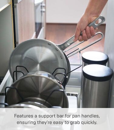 Yamazaki 3841 TOWER Pull-out Pot & Pan Rack, Black, ABS Resin/Steel, Minimalist Design, 45～82 x 20 x 17.5 cm (LxBxH)