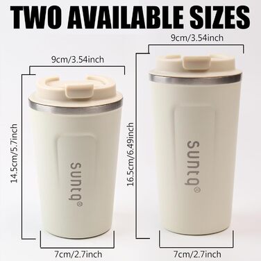 Термокружка з нержавіючої сталі SUNTQ - 510 мл, з подвійними стінками, ізольована, з кришкою, багаторазова (чорна)