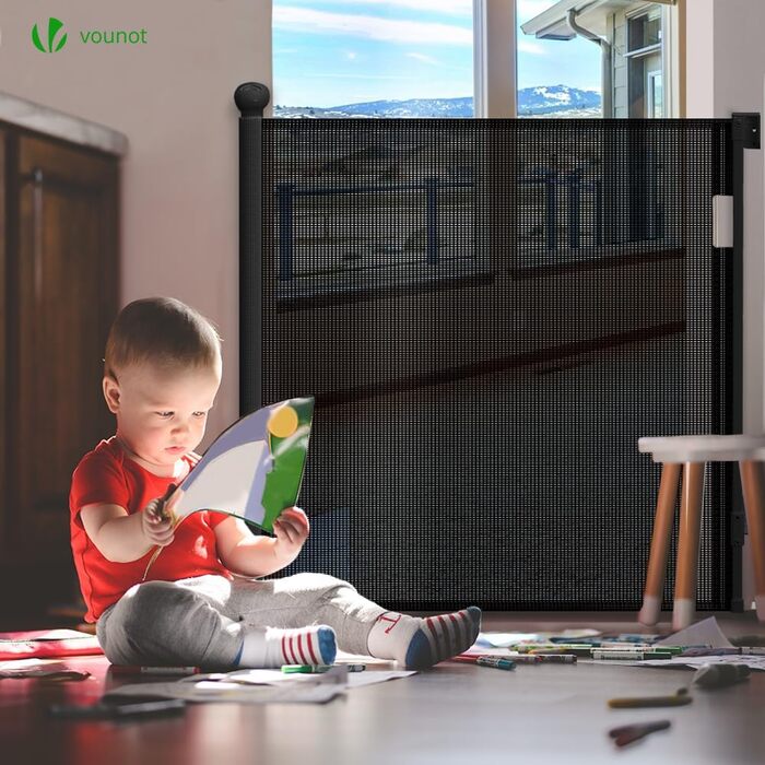 Захист для дитячих воріт, розтяжний, 0-180 см, Vounot. Захист від падіння для дітей, котів та собак. Чорний колір