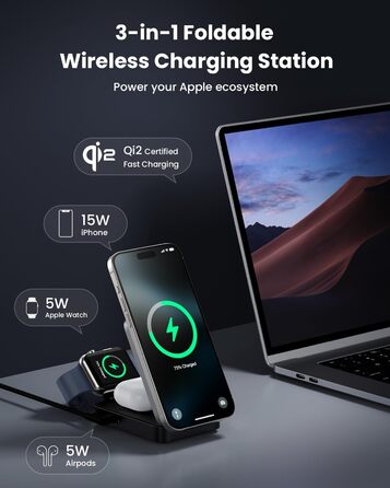 Багатофункціональна бездротова зарядка 3 в 1 з MagSafe для iPhone та Apple Watch, AirPods (білий/чорний)