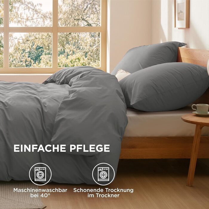 Комплект постільної білизни BEDSURE 135x200 з бавовни (4 частини) - сірий, з ремінцем, Oeko-Tex, з двома наволочками 80x80 см