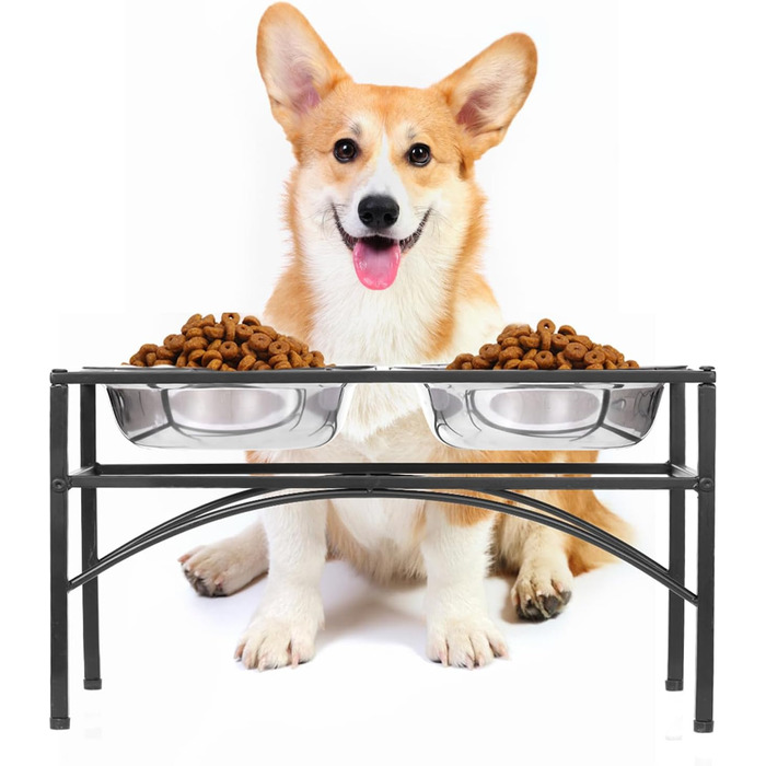 Підставка для мисок для собак маленьких, середніх та великих порід, 2 миски з нержавіючої сталі, стійка до ковзання, тримач для мисок з водою та кормом для собак, миска для собак (M)
