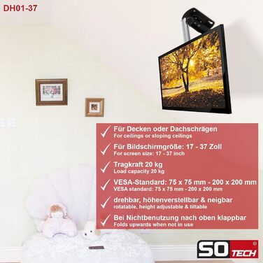 Кріплення для телевізора SOTECH DH-01-37: складане, поворотне, регульоване по висоті, нахилене, для екранів 17-37 дюймів, до 20 кг, VESA-сумісне