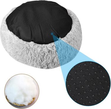 М'яке ліжко для котів та собак: кругле, плюшеве, миється, 70см/60см, білий/світло-сірий