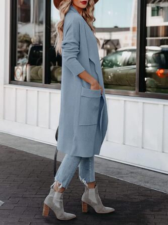 Жіночий кардиган trickjacke з відкритим передом та таселями, довгий, однотонний (S, світло-блакитний)