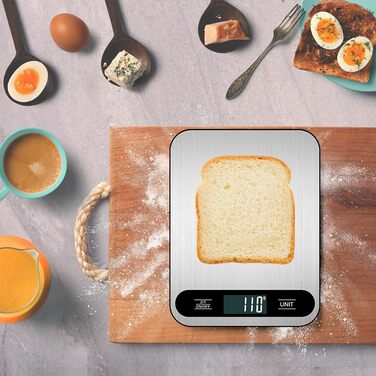 Кухонні ваги Vaolmlop, цифрові, 10 кг, LCD дисплей, багатофункціональні, з нержавіючою сталі, точність 1 г, срібні