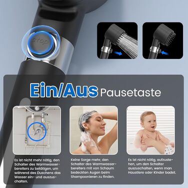 Digiroot Shower Head with Filter, 15 Filtration, Showerhead with Hose 1.5M, High-Pressure Hand Shower Rain Shower with 7 Spray Patterns, Water-Saving Shower Head for Removing Hard Water, Residual Chlorine, Heavy Metals (Black)